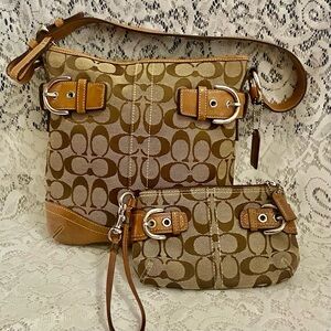Coach-3577 Soho Brown Signature 2-way Shoulder -Crossbody Bag -Matching Wristlet